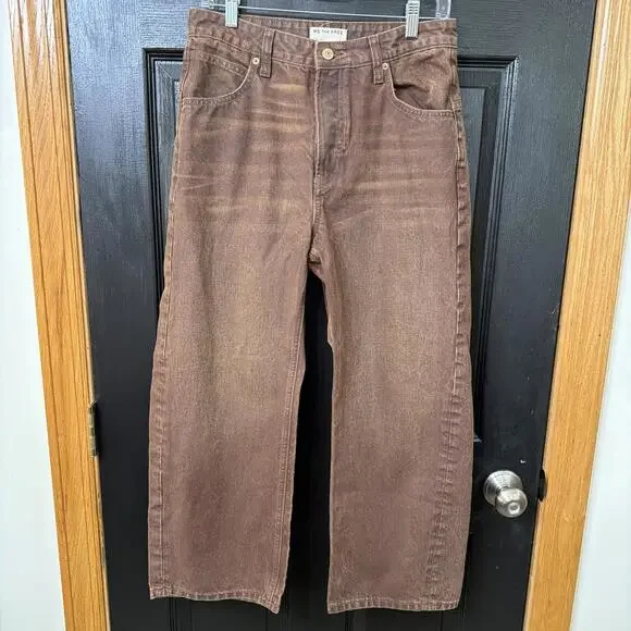 Free People Good Luck High Rise Coated Barrel Jeans Brown Size 27 Loose - Picture 2 of 9